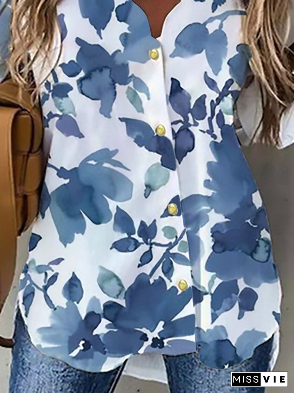 Casual V Neck Floral Shirts & Tops