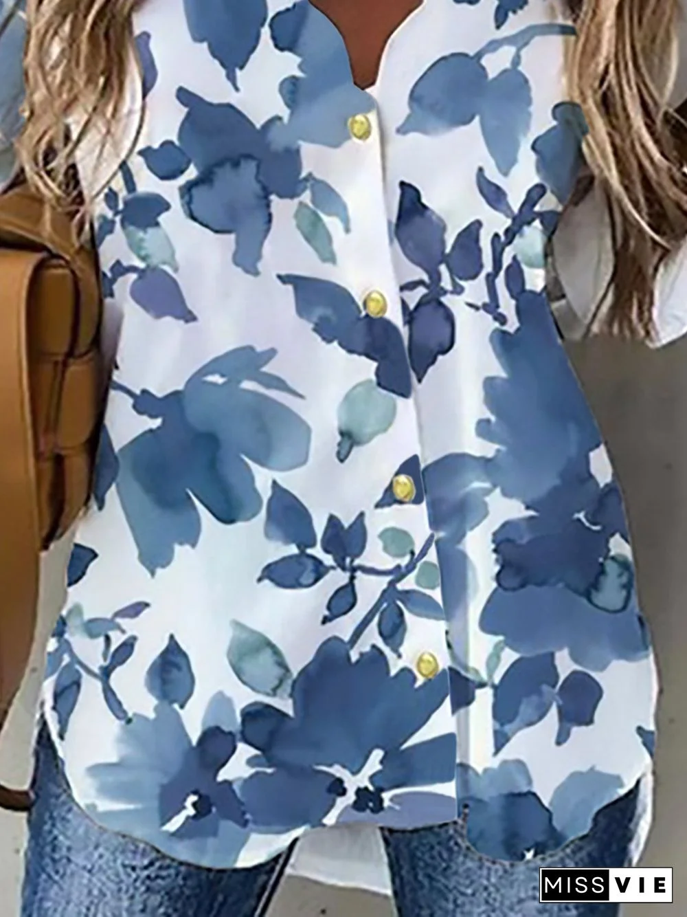 Casual V Neck Floral Shirts & Tops