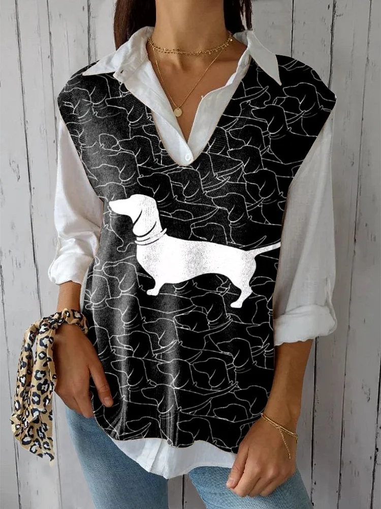 Women's Funny Dog  Art Print Versatile Knitted Vest