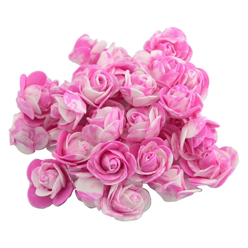 50pcs 3cm Mini PE Foam Artificial Marbling Rose Flower Head For DIY Wedding Home Decor Flower Wall Accessories Fake Flowers