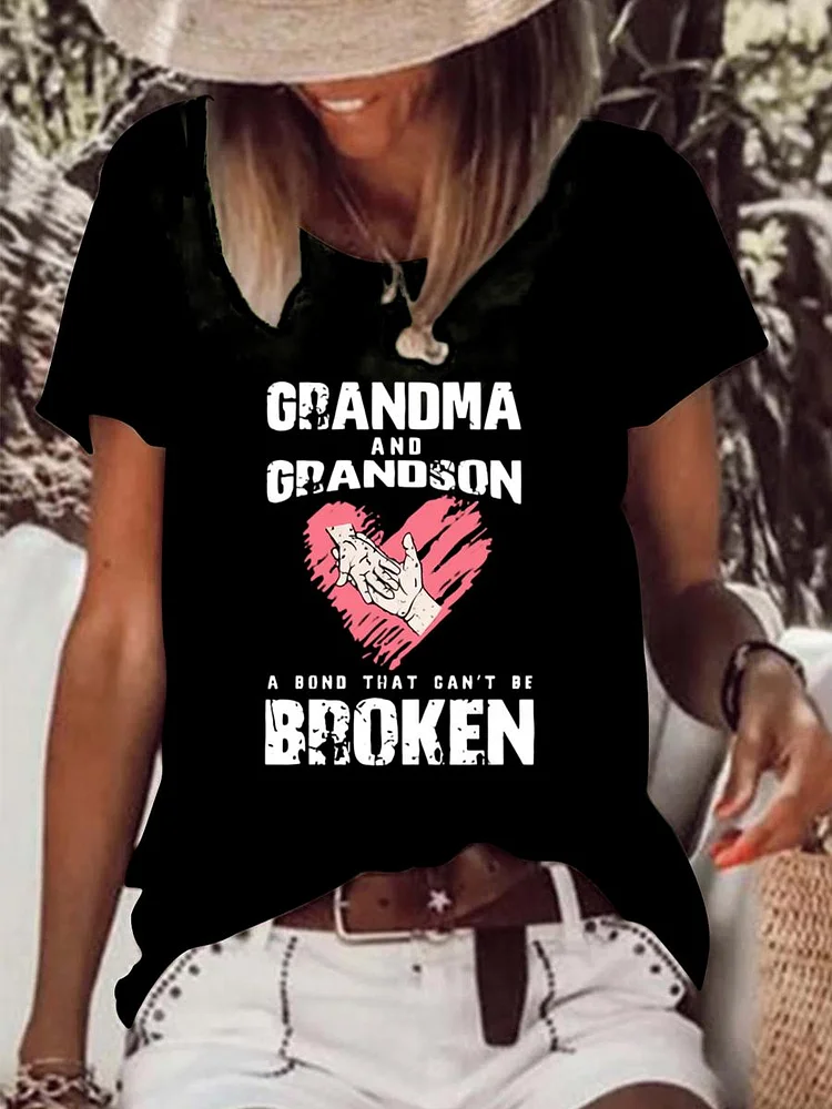 Grandma and grandson a bond that can't be broken Raw Hem Tee-0025970