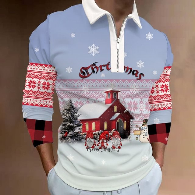 Men's Christmas Polo Shirt Long Sleeve Party