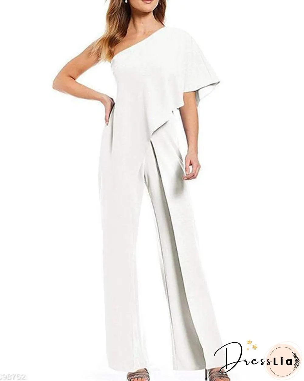 One Shoulder Solid High Waist Wide Leg Black Elegant Jumpsuit