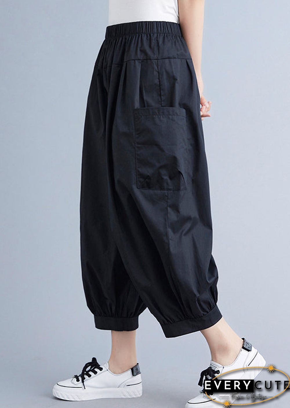 Plus Size Black Pockets Harem Pants Spring