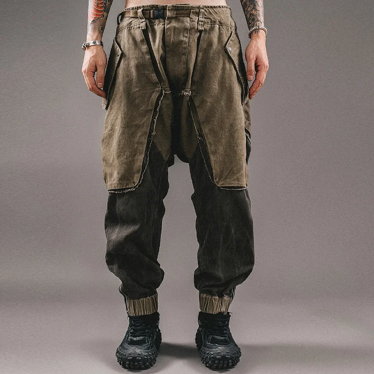 Wasteland Zip-Up Contrast-Color Washed Mid-Rise Casual Pants