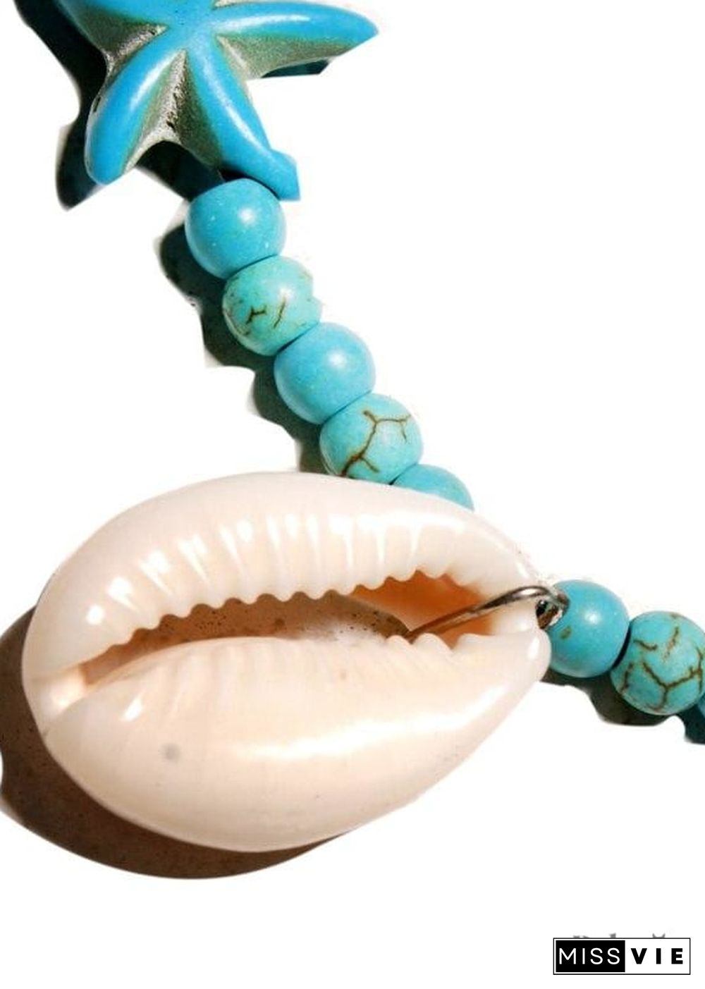 Boho Necklace, Hippie Blue Shell & Starfish