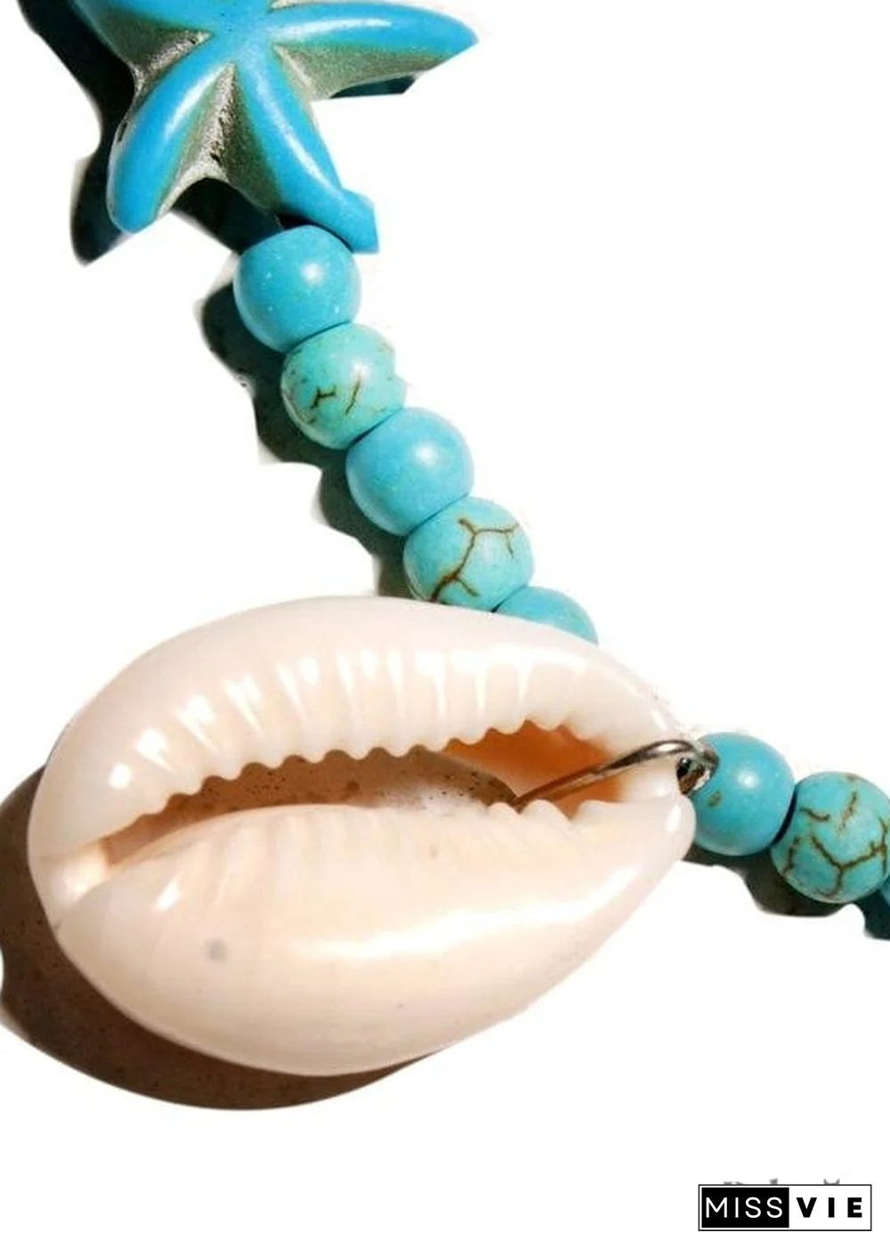 Boho Necklace, Hippie Blue Shell & Starfish