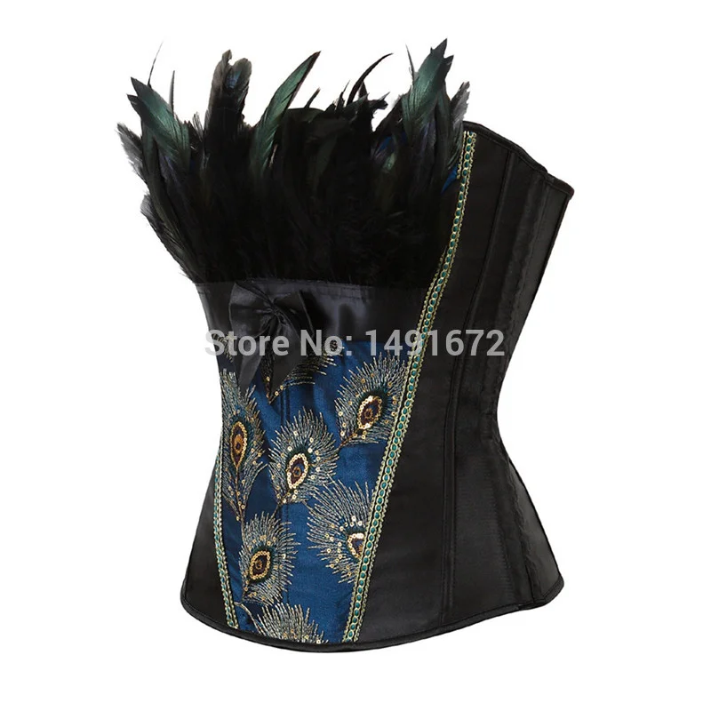 Billionm Sapubonva feather corsets bustiers top peacock embroidery brocade burlesque halloween overbust corset pattern womens sexy exotic