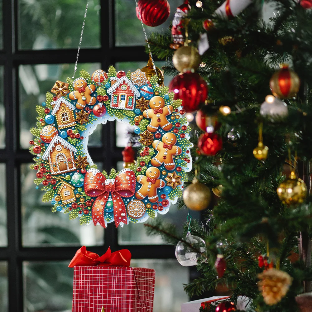 5D DIY Acrylic Special Shape Christmas Biscuit Wreath Diamond Painting Ornaments