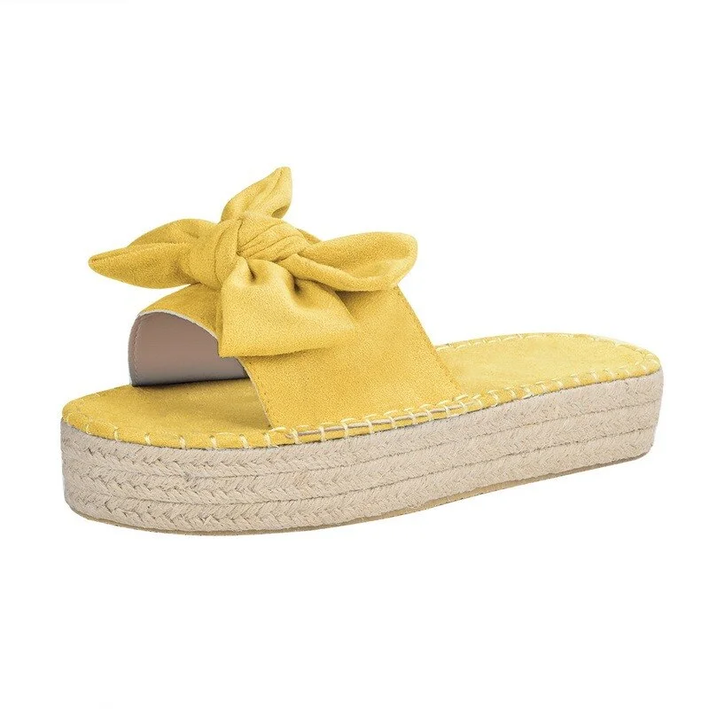 2021Sandals For Women  Women Bowknot Slippers Summer Casual Beach Muffin Slip On Platform Ladies Sandals Dress Party Peep Toe