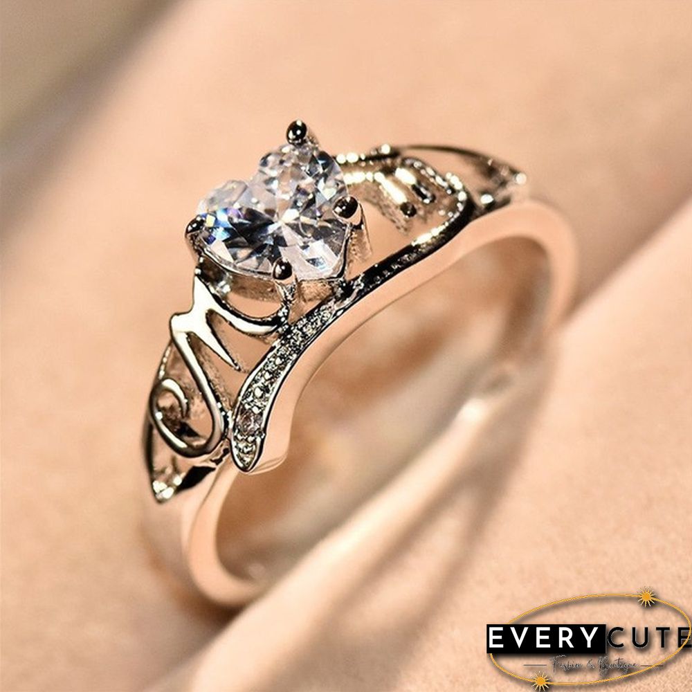 Heart Love Mom 925 Silver White Sapphire Ring Mother's Day Jewelry Gift Size 5-11