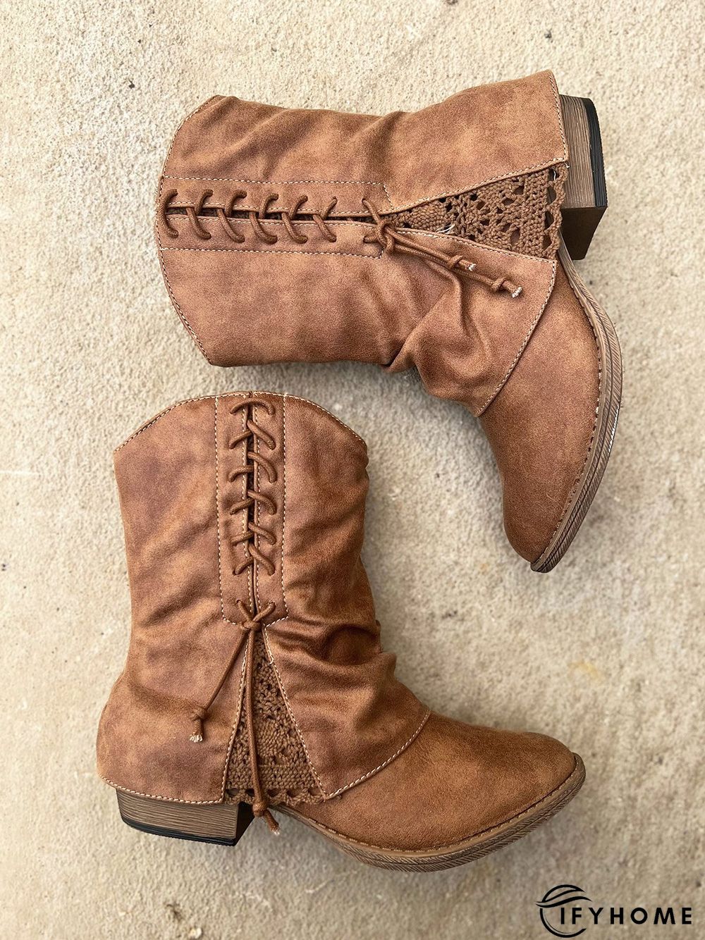 Women's Cross Lace Lace Panel Vintage Chunky Heel Chukkas Booties | IFYHOME