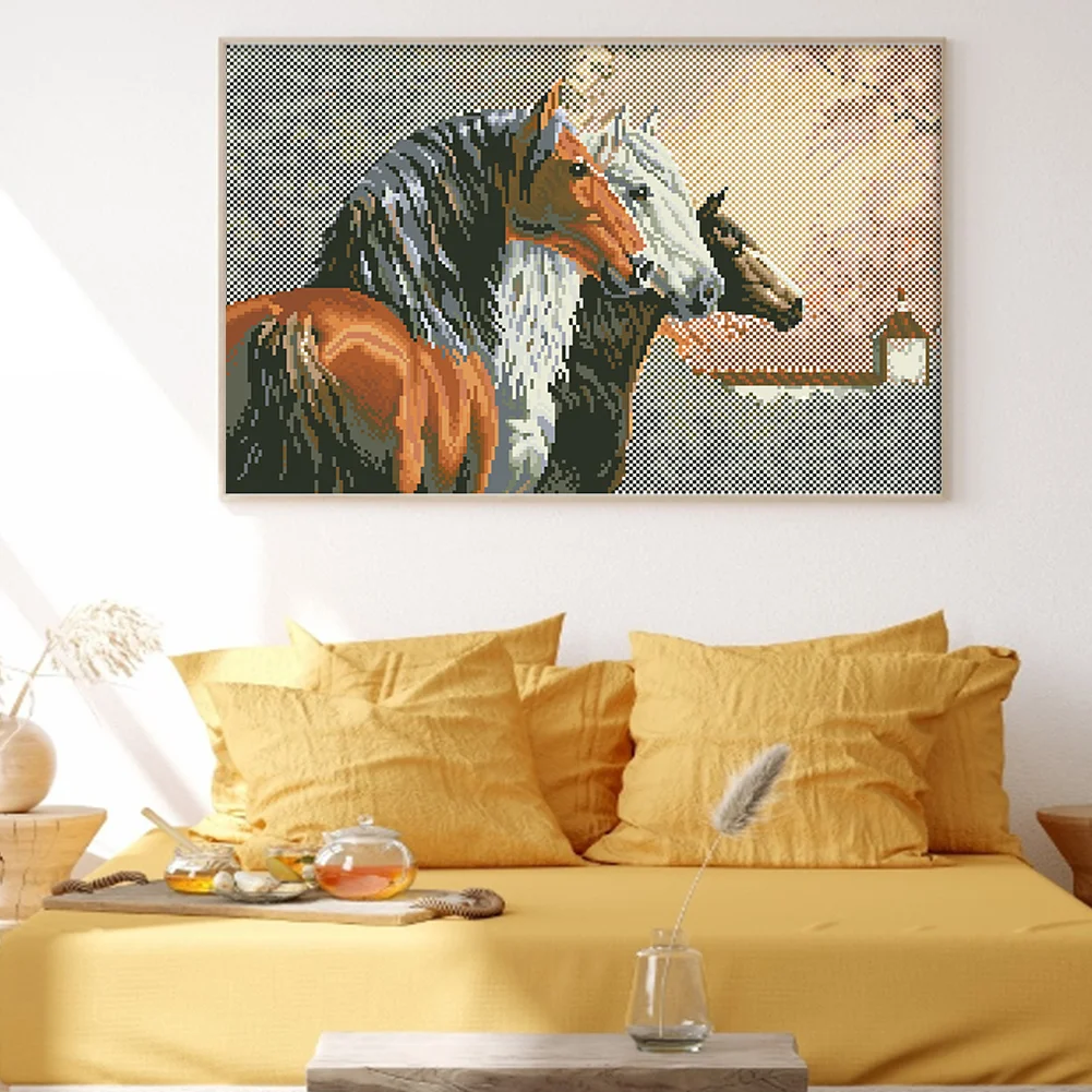 9CT Full Stamped Cross Stitch Bead Embroidery- Horse(Canvas|58*38CM)