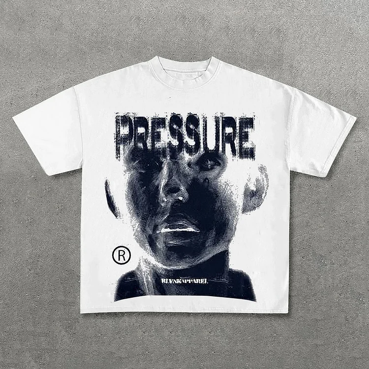 Retro Pressure Graphic Print Cotton T-Shirt