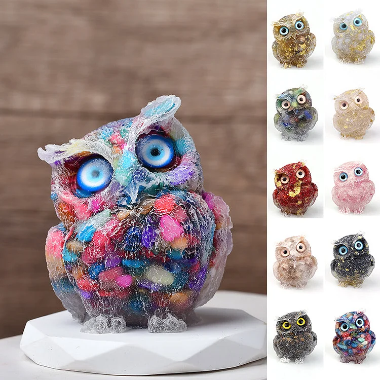 Natural Crystal Gravel Epoxy Owl Ornament