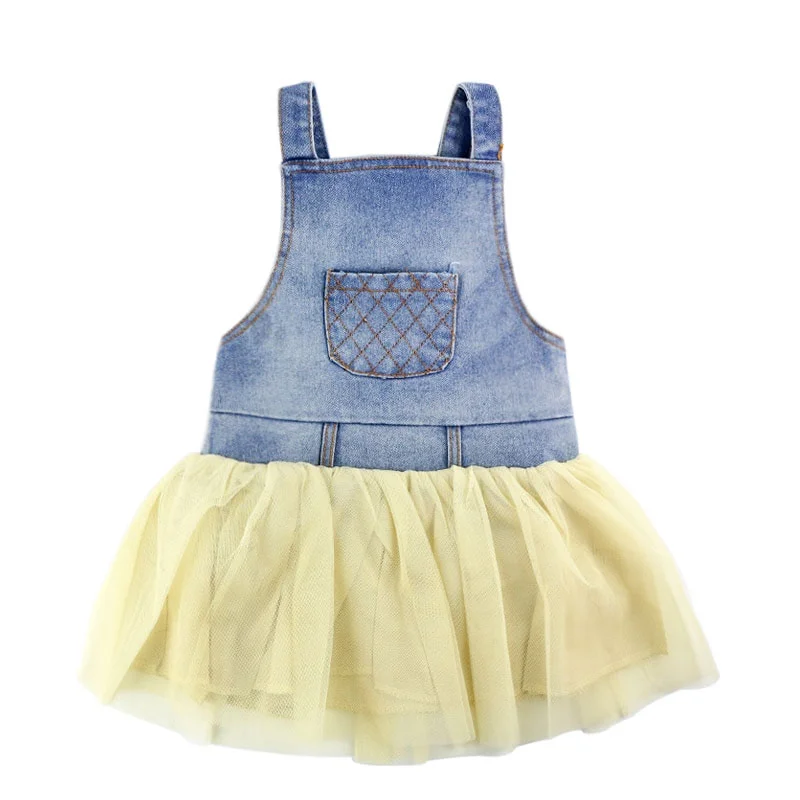 Summer Lace Denim Patch Baby Girl Dress Children Party Frock Toddler Girl Clothing Kids Princess Dress 