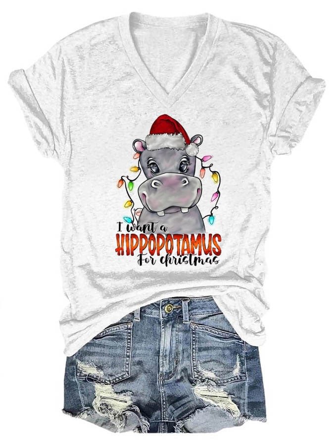 I Want A Hippopotamus For Christma Printed Casual T-Shirt