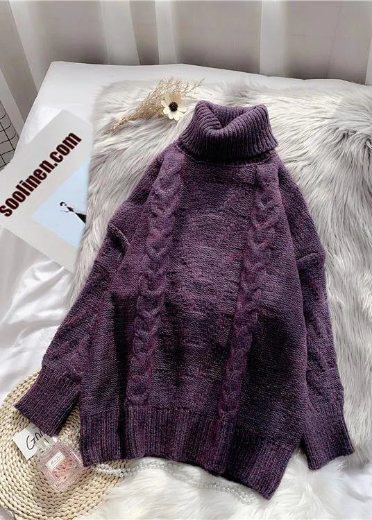 Chunky green knit blouse high neck thick oversize fall knit sweat tops