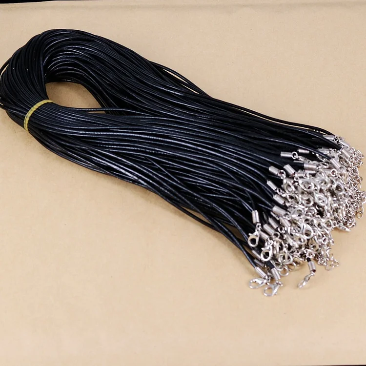 1MM 2MM Handmade Black cowhide chain Adjustable Leather Rope Necklaces & Pendant Charms Findings Lobster Clasp String Cord Fit Diy Jewelry