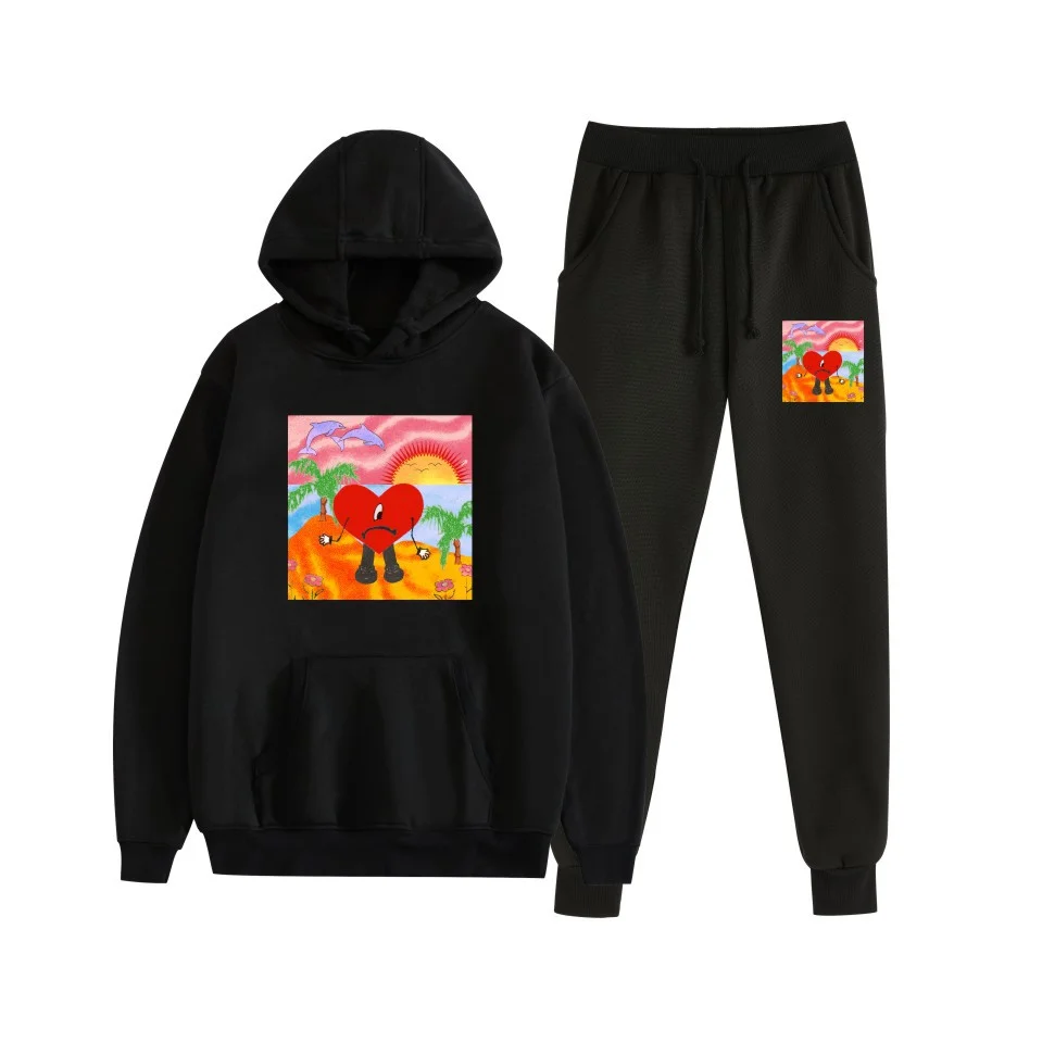 Un Verano Sin Ti Hoodie Bad Bunny Printed Hoodie Sweater + Casual Sweatpants