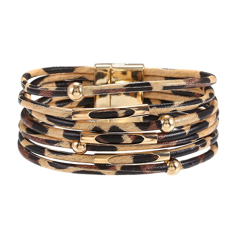 Leopard Print PU Alloy Bracelet