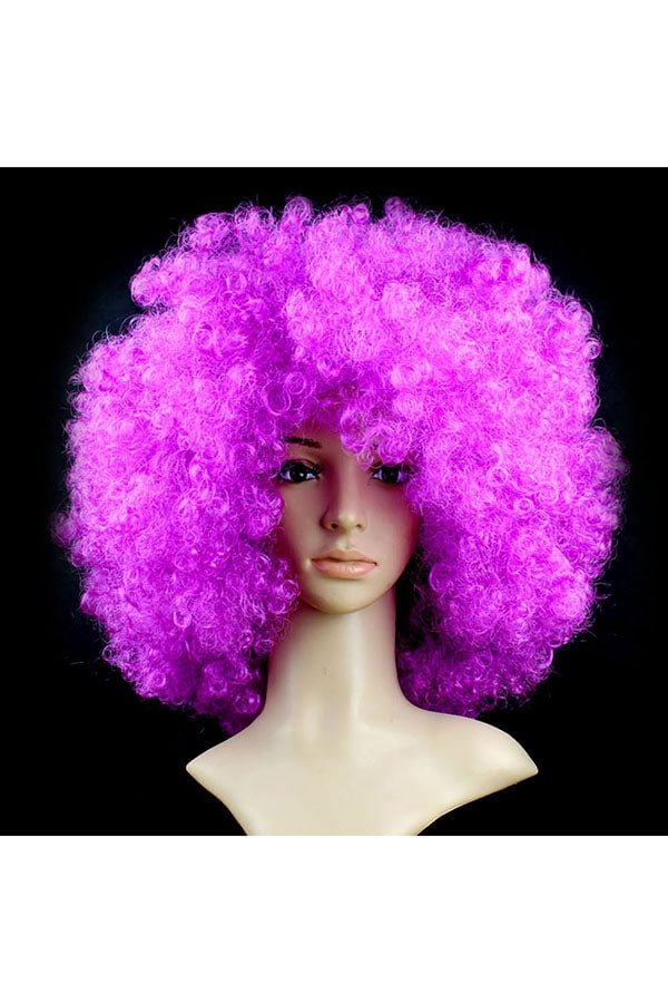 Funny Wild-Curl Up Wig For Halloween Christmas Party Masquerade Purple-elleschic
