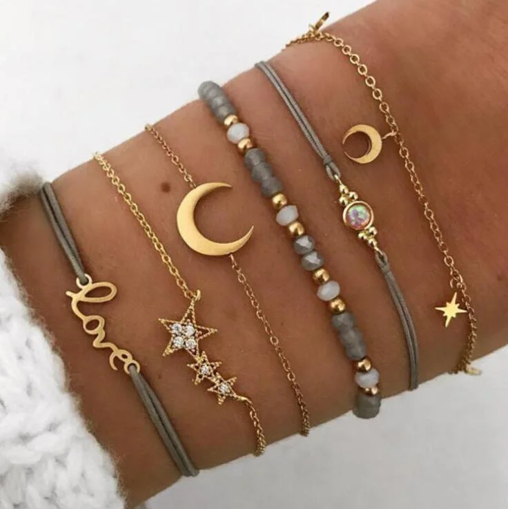 Simple Love Five-pointed Star Moon Combination Six-piece Bracelet