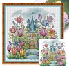 [Limited stock-Cross Stitch]Flower Castle 1-Partial Embroidery 2 Strands 14CT Stamped Cross Stitch-42*40CM
