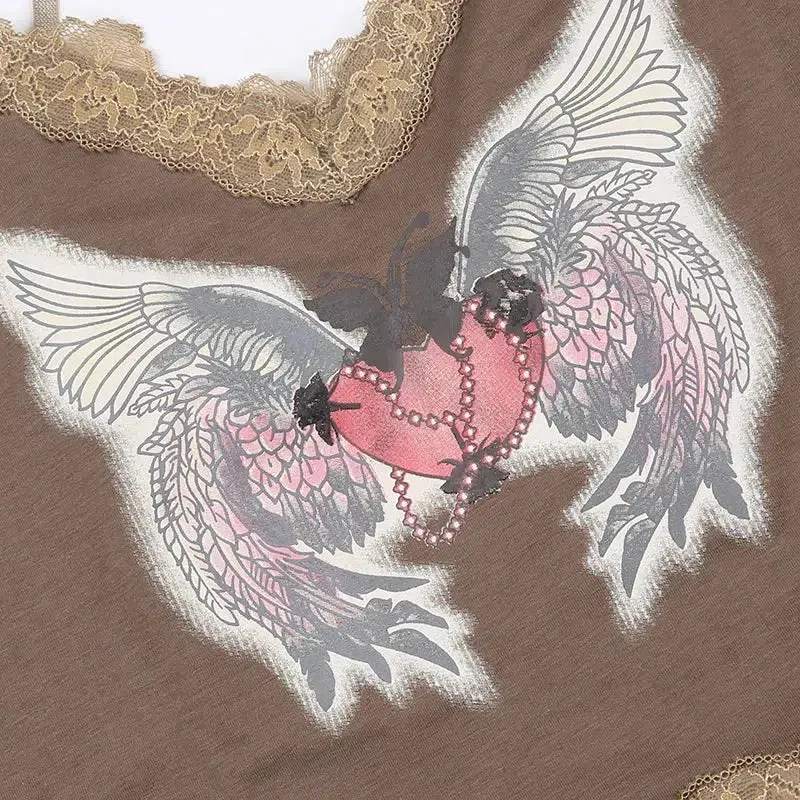 Brownm Grunge Angel Wings Top
