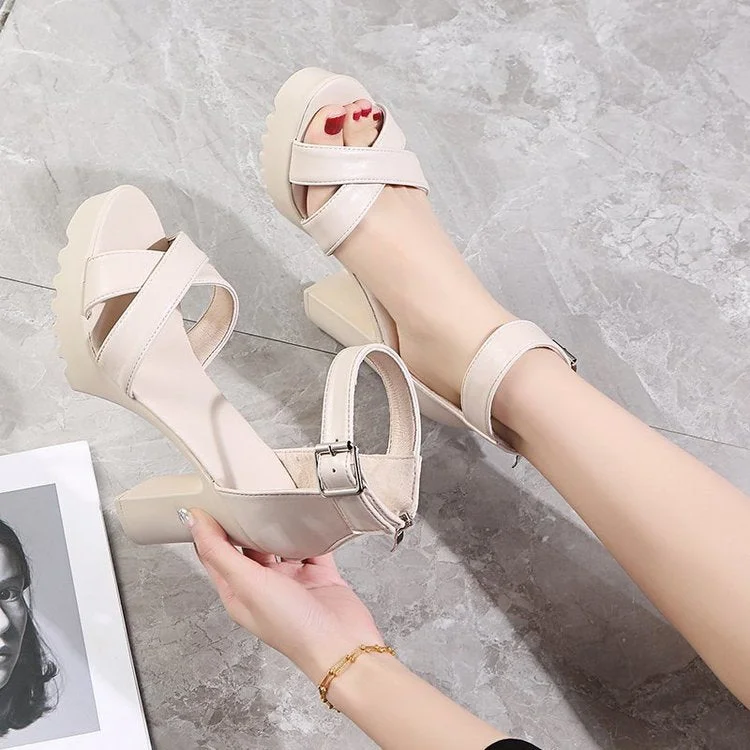 White Summer Sandal Shoes for Women 2021 New Arrival Sexy Peep Toe Thick Heels Sandals Platform Casual Russian Shoes Women W02