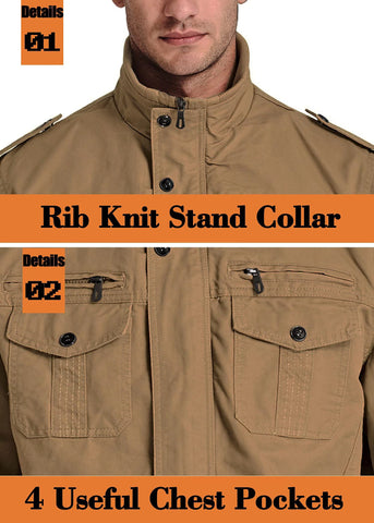 Men's Casual Jacket Lightweight Tactical Cargo Jackets Stand Collar Combat Jacket