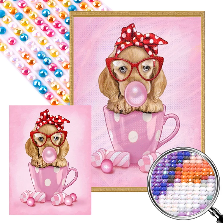 Fashionable Puppy In The Cup - Full AB Round Drill Diamond Painting - 30*40CM(Picture)
