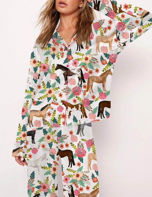 Rotimia Horse Floral Long Sleeves Pajama Set