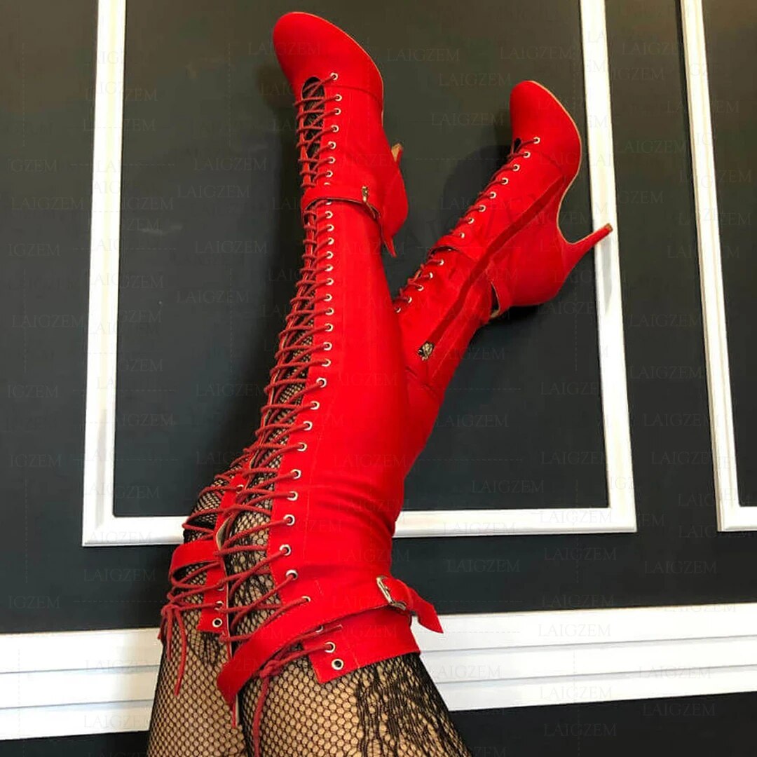 VCSHOES Women Over Knee High Boots Faux Suede Thin High Heels Round Toe Side Zip Lady Shoes Woman Big Size 42 44 48 52
