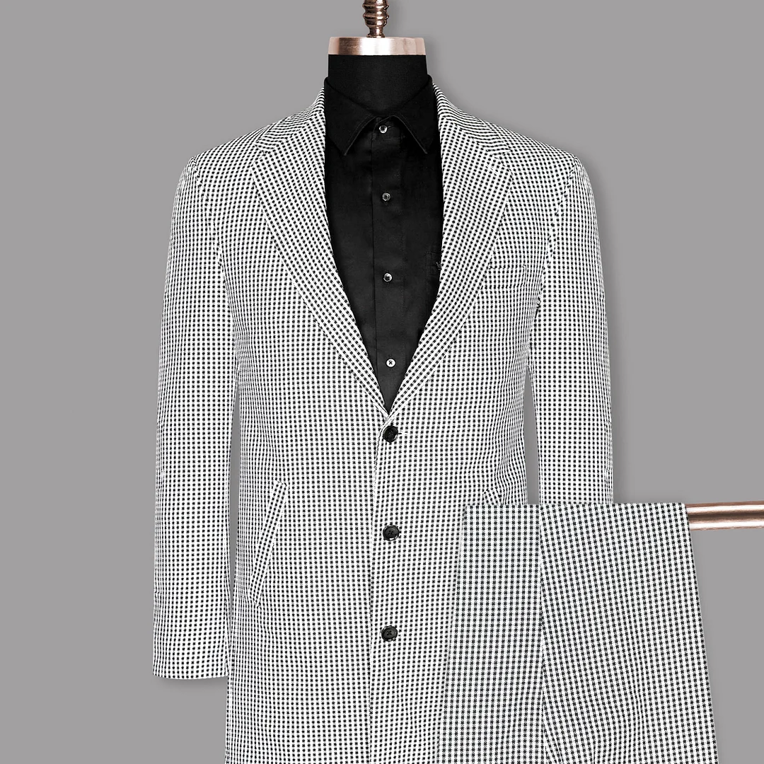 Black and White Gingham Premium Cotton Trench Coat with Pant