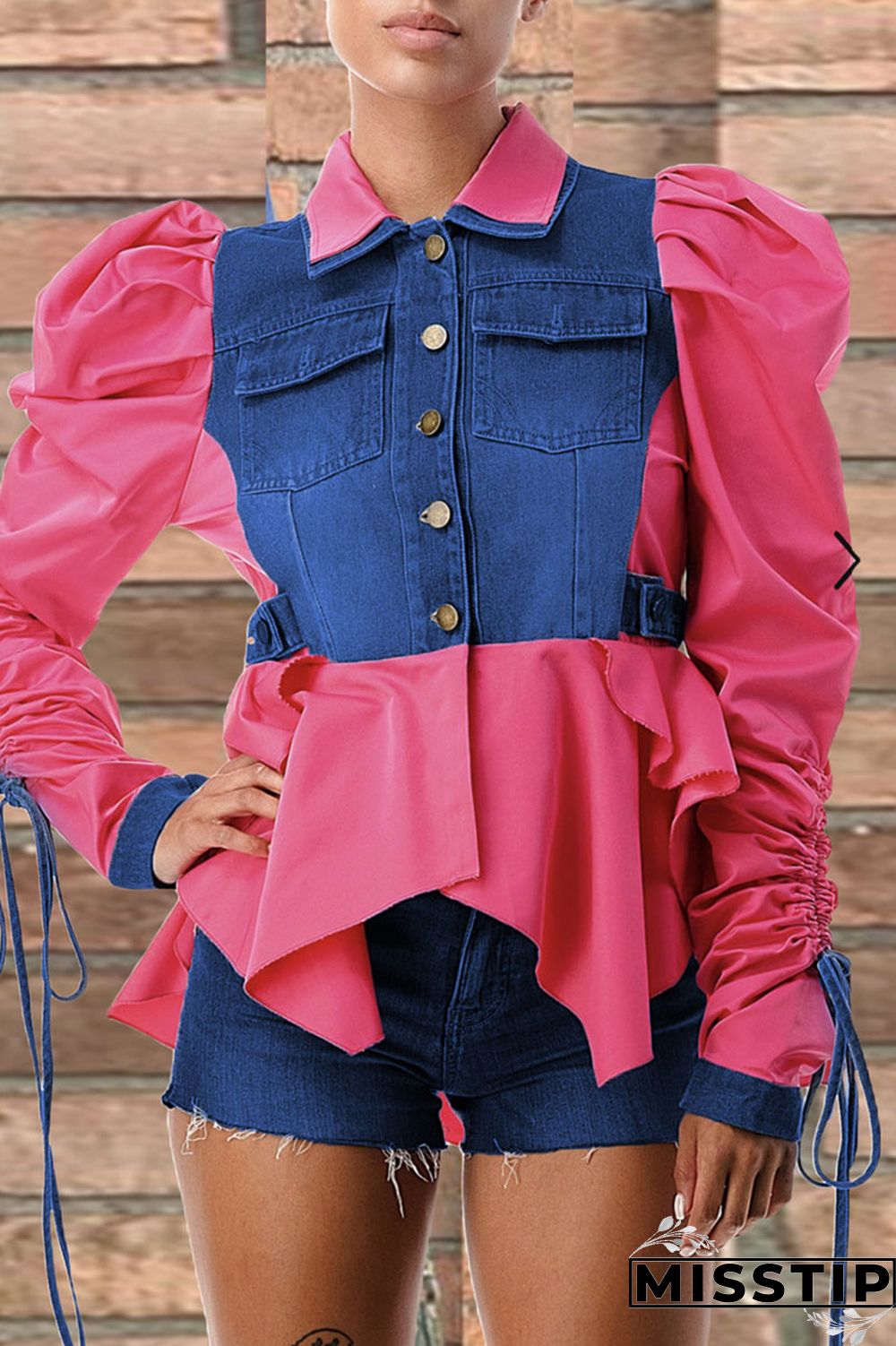 Green Casual Solid Patchwork Buckle Asymmetrical Turndown Collar Long Sleeve Straight