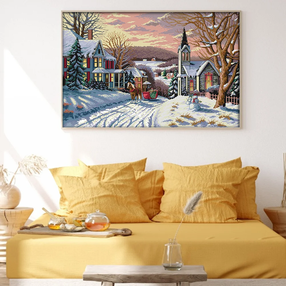 DIY Stamped Cross Stitch 14CT Full Embroidery 58*44cm - Snow Scene