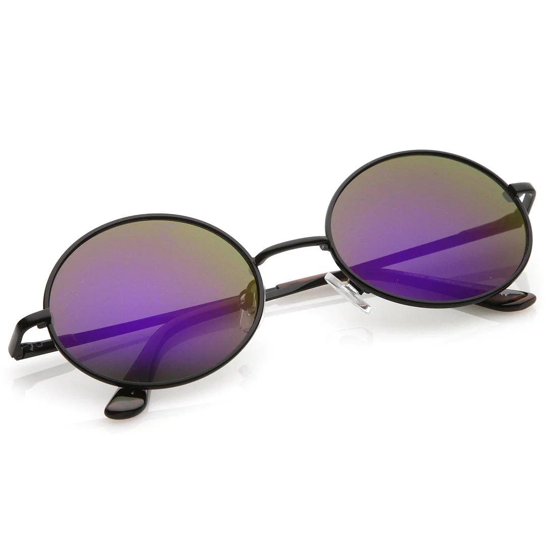 Classic Lightweight Slim Arms Colored Mirror Flat Lens Oval glasses 50mm