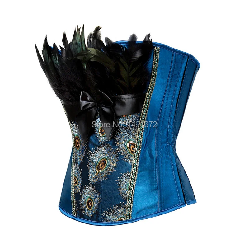 Billionm Sapubonva feather corsets bustiers top peacock embroidery brocade burlesque halloween overbust corset pattern womens sexy exotic
