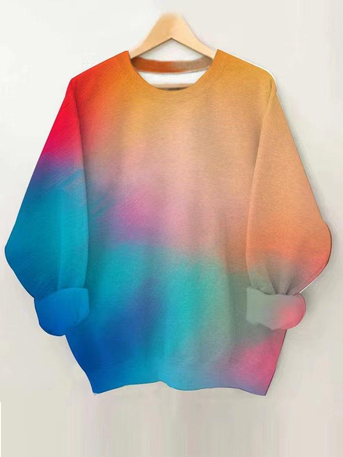 Women's Multicolor Gradient Long Sleeve Round Neck Sweatshirt