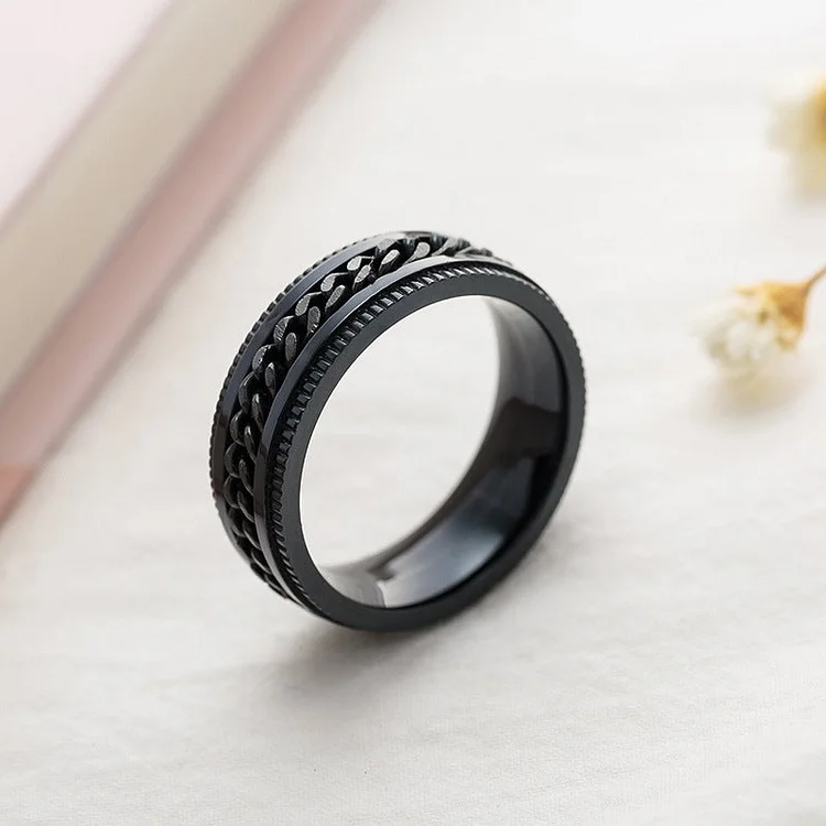Black Stainless Steel Chain Anxiety Fidget Ring