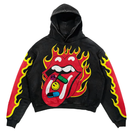 Goth Large Tongue Letter Print Hoodies Graphic Y2k Top Oversized Hoodie Streetwear at Hiphopee