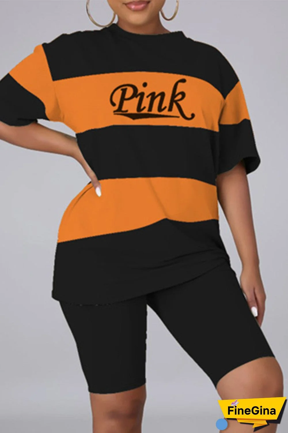 Fashion Casual Letter Print Basic O Neck Short Sleeve Two Pieces