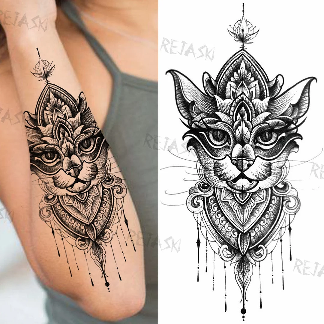 Mandala Flowers Temporary Tattoo For Women Black Henna Mehndi Tattoos Sticker Rose Lace Owl Fake Jewelry Tatoos Body Chest Back