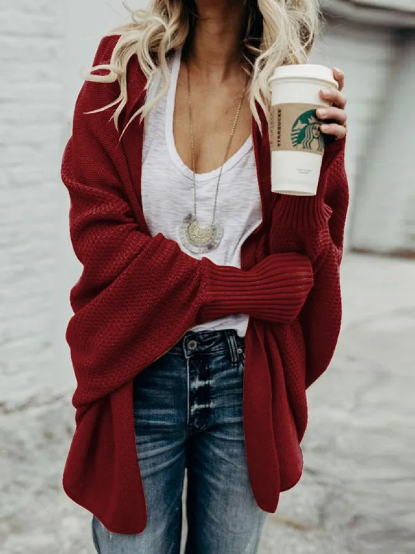 Casual Batwing Sleeves Loose Solid Color Cardigan Tops