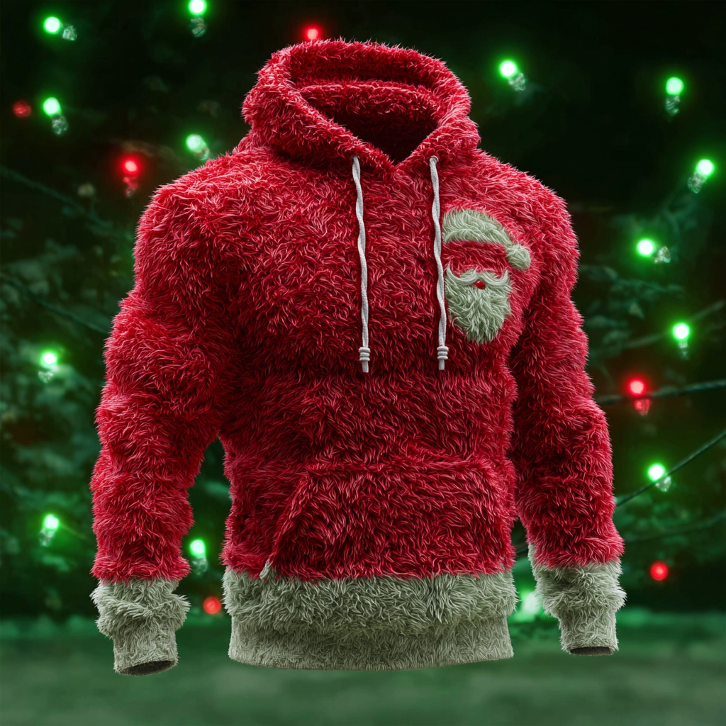 Retro Christmas Men's Flannel Hooded Sweatshirt elevenforest