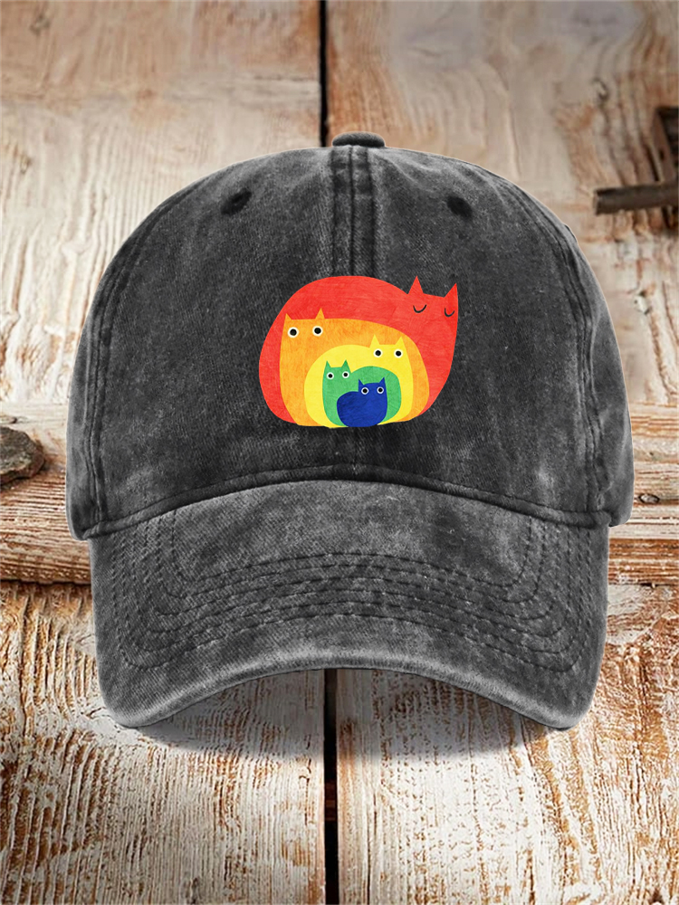 Comstylish Rainbow Cat Art Washed Hat