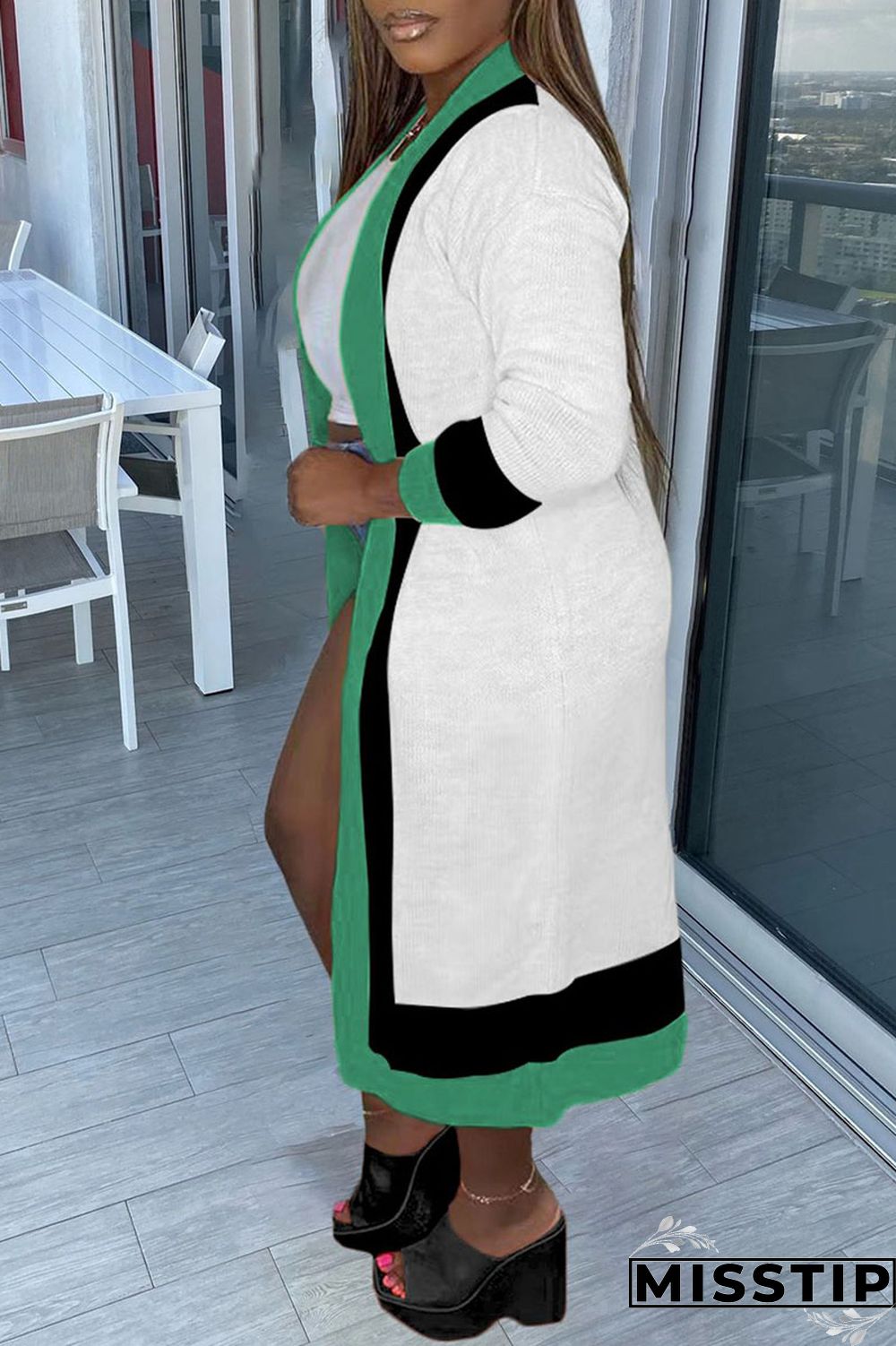 Blue Casual Patchwork Outerwear