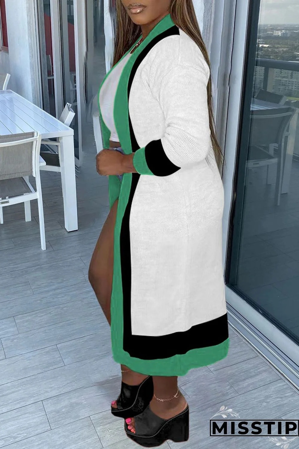 Blue Casual Patchwork Outerwear