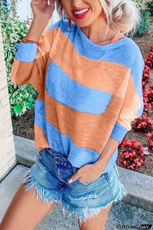 Color Block Stripe Long Sleeve T Shirt